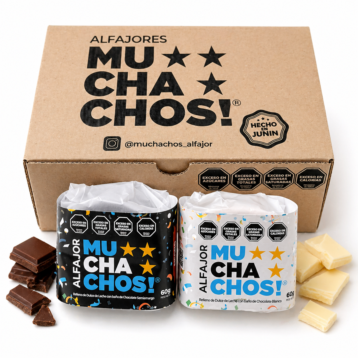 Muchachos Mixed Alfajores Box of 12 – White & Dark Chocolate Argentine Dulce de Leche Cookies 720 g