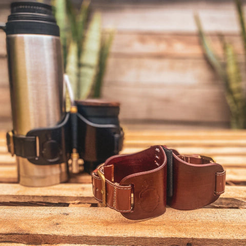 Brown Leather Thermos & Mate Holder Set