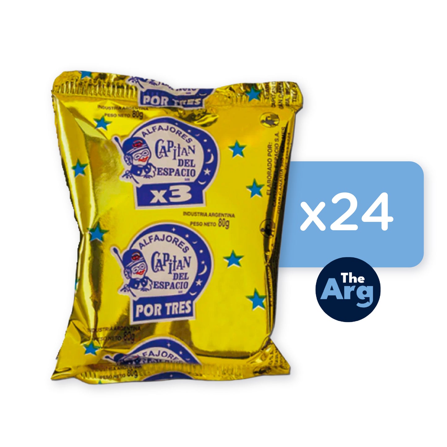 SALE Capitán del Espacio Triple Alfajor Box (24 Units) | Chocolate & Dulce de Leche 80g Each