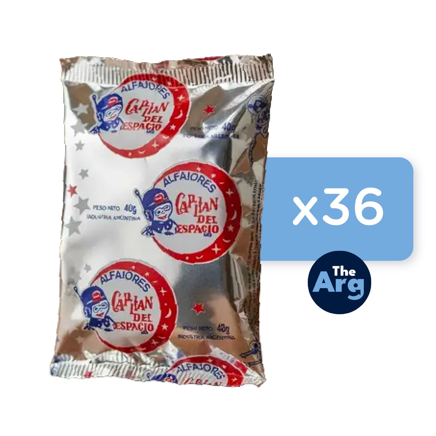 Alfajor Capitán del Espacio White Sugar Coated 40g /1.4 oz (Box of 36u.)