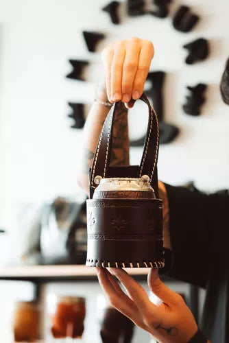 Brown Cowhide Leather Car Mate Holder with Handle