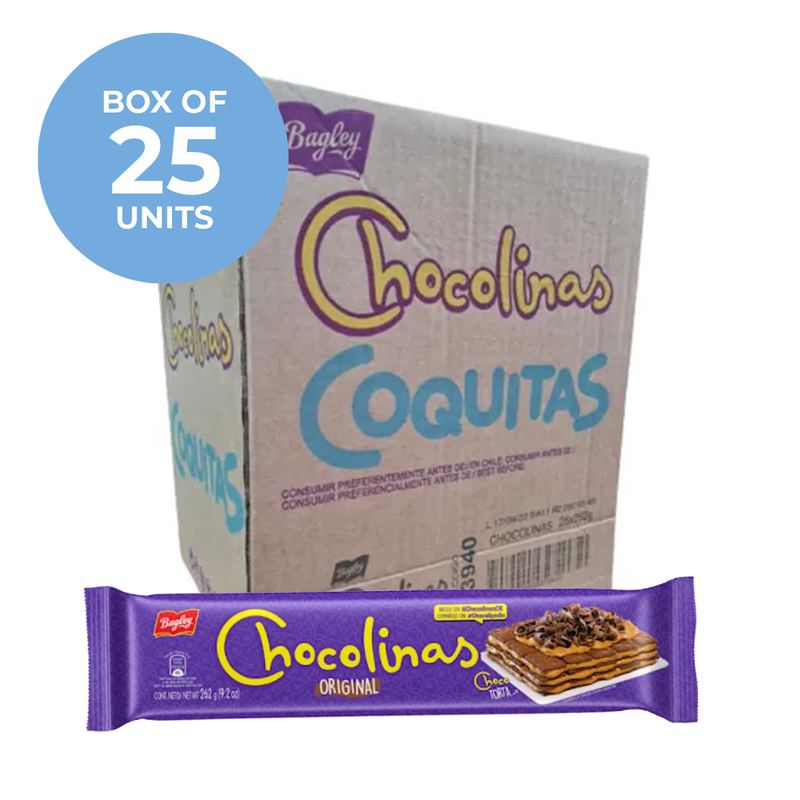 Chocolinas Chocolate Cookies 262 g box of 25 units.
