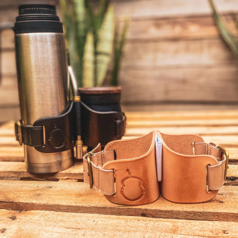 Natural Leather Thermos & Mate Holder Set