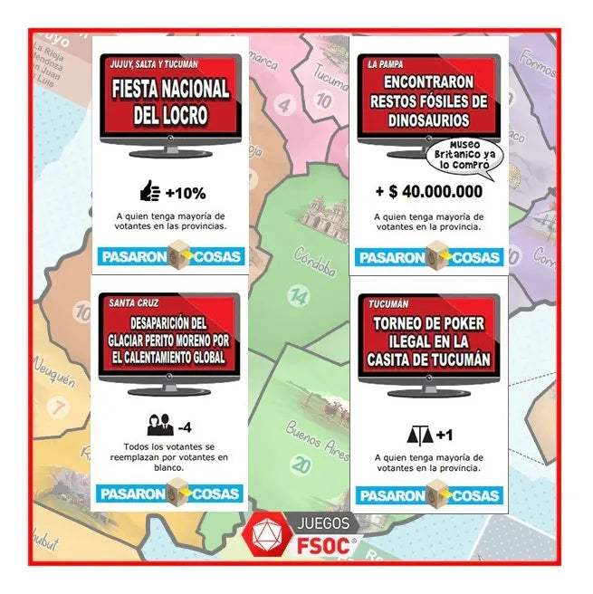Map of Argentina with political advertisements on a screen