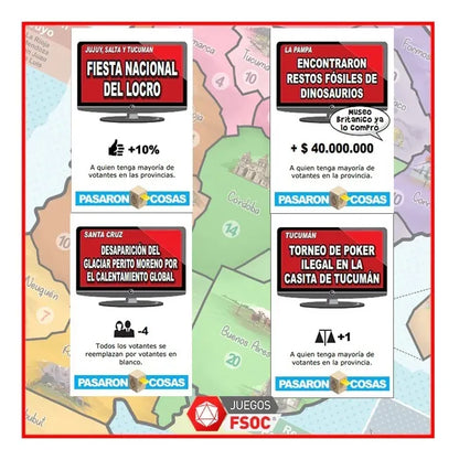 Map of Argentina with political advertisements on a screen