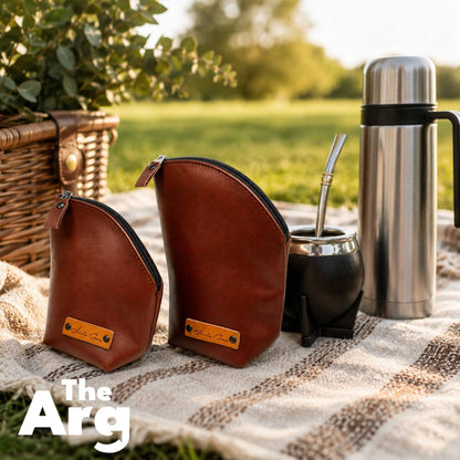 Brown Leather Yerba Mate & Sugar Holder Set