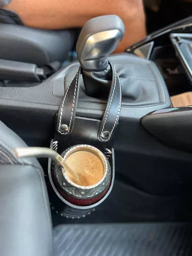 Black Cowhide Leather Car Mate Holder with Handle