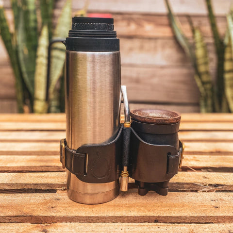 Black Leather Thermos & Mate Holder Set