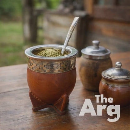 Imperial Pampa Brown Leather Mate with Alpaca Rim & Steel Straw | Premium Argentine Gourd Set
