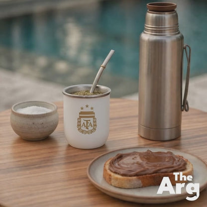 White Steel AFA Mate with Flat Bombilla | Argentine Mate Set