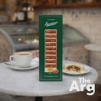 Lucciano’s White Chocolate Alfajores with Walnut & Dulce de Leche Box of 10 | 750g