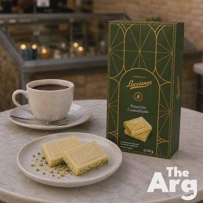 Lucciano’s Signature Tablet White Chocolate Bar Filled with Caramelized Pistachio 90g / 0.20 lb