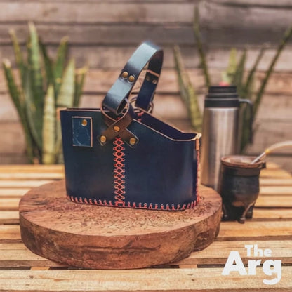 Blue Leather Mate Bag | Handcrafted Argentine Mate Carrier