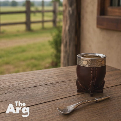 Imperial Norte Brown Leather Mate Cup with Alpaca & Steel Rim + Premium Alpaca Straw
