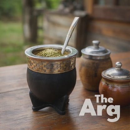 Imperial Pampa Black Leather Mate with Alpaca Rim & Steel Straw | Premium Argentine Gourd Set