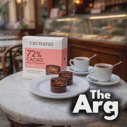 Cachafaz 72% Dark Chocolate Alfajores with Almond Flour | Gift Box 8 Units 546g