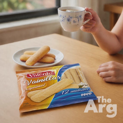 Valente Vainillas Vanilla Ladyfinger Cookies 450g | Argentine Sugar Sprinkled Biscuits (36 Units)