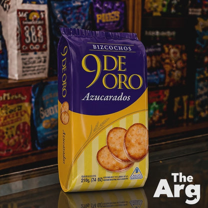 9 de Oro Traditional Biscuits with Sprinkled Sugar 210g | Argentine Cookies