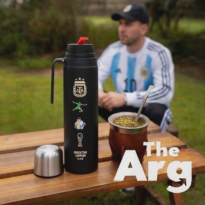 Black Steel Thermos with Half-Handle | Messi & Dibu Design