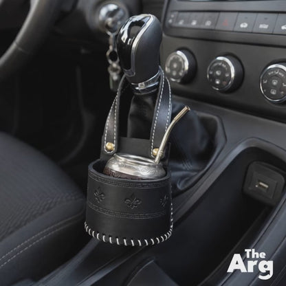 Black Cowhide Leather Car Mate Holder with Handle