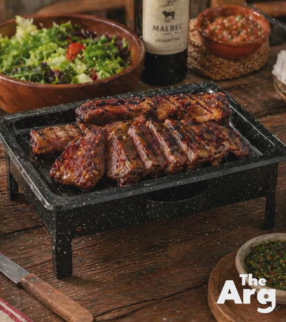 Brasero de Mesa Enlozado - Mini Calentador de Carne con Bandeja Caliente