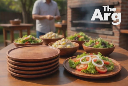 Argentine Carob Wood Plates for Asado BBQ 22 cm (Pack of 6) – Handmade Wooden Serving Plates