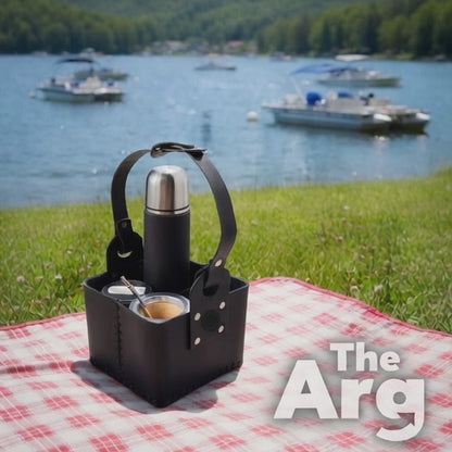 Black Leather Square Matera with Handle | Argentine Mate Carrier Bag