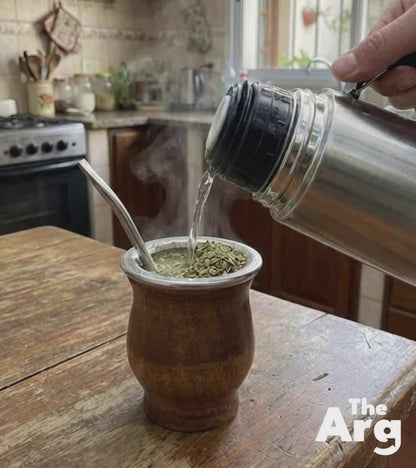 Mate Camionero Algarrobo Wood Gourd with Stainless Steel Rim &amp; Bombilla