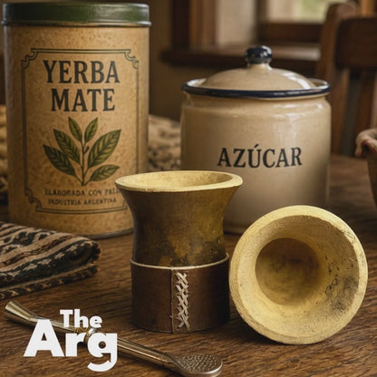 Natural Gourd Mate with Handcrafted Rustic Leather Base | Traditional Argentine Mate Cup