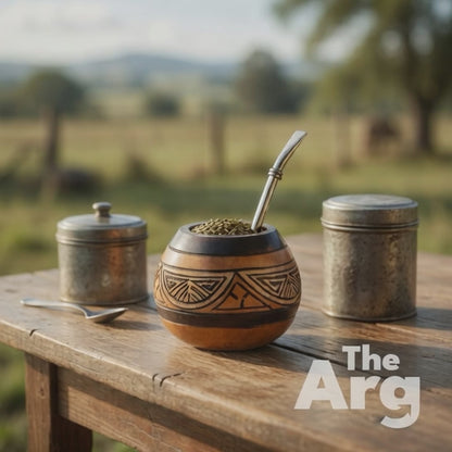 Hand-Carved Wooden Mate Gourd Cup with Straw | Traditional Argentine Mate Set