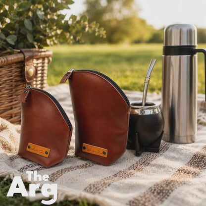 Brown Leather Yerba Mate & Sugar Holder Set