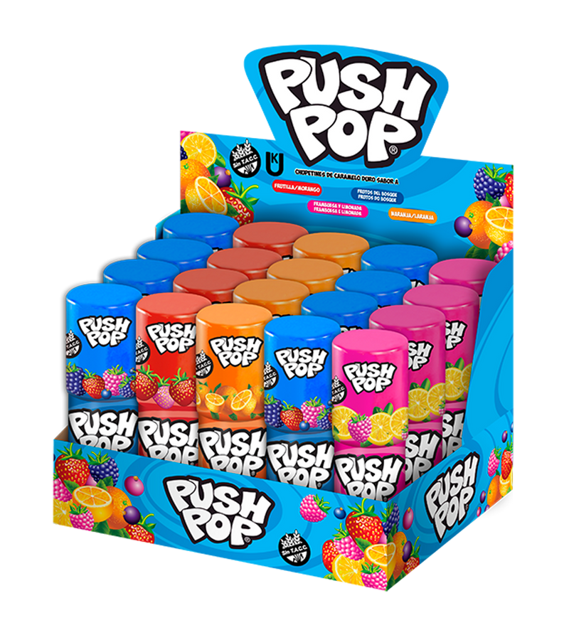 Push Pop Hard Lollipops Assorted Flavors Box of 20 units 300 g / 10.58