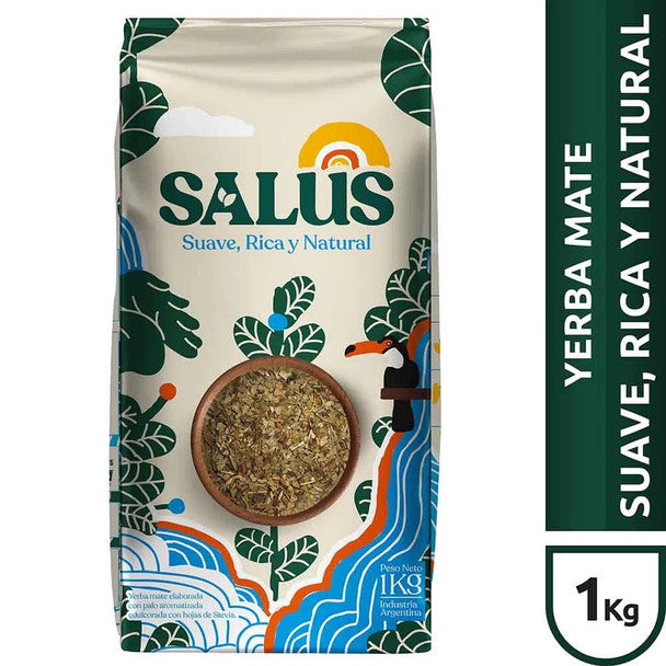Salus Yerba Mate Suave, Rica & Natural Classic Yerba Mate with Stevia Leaves, 1kg  / 2.2 lb