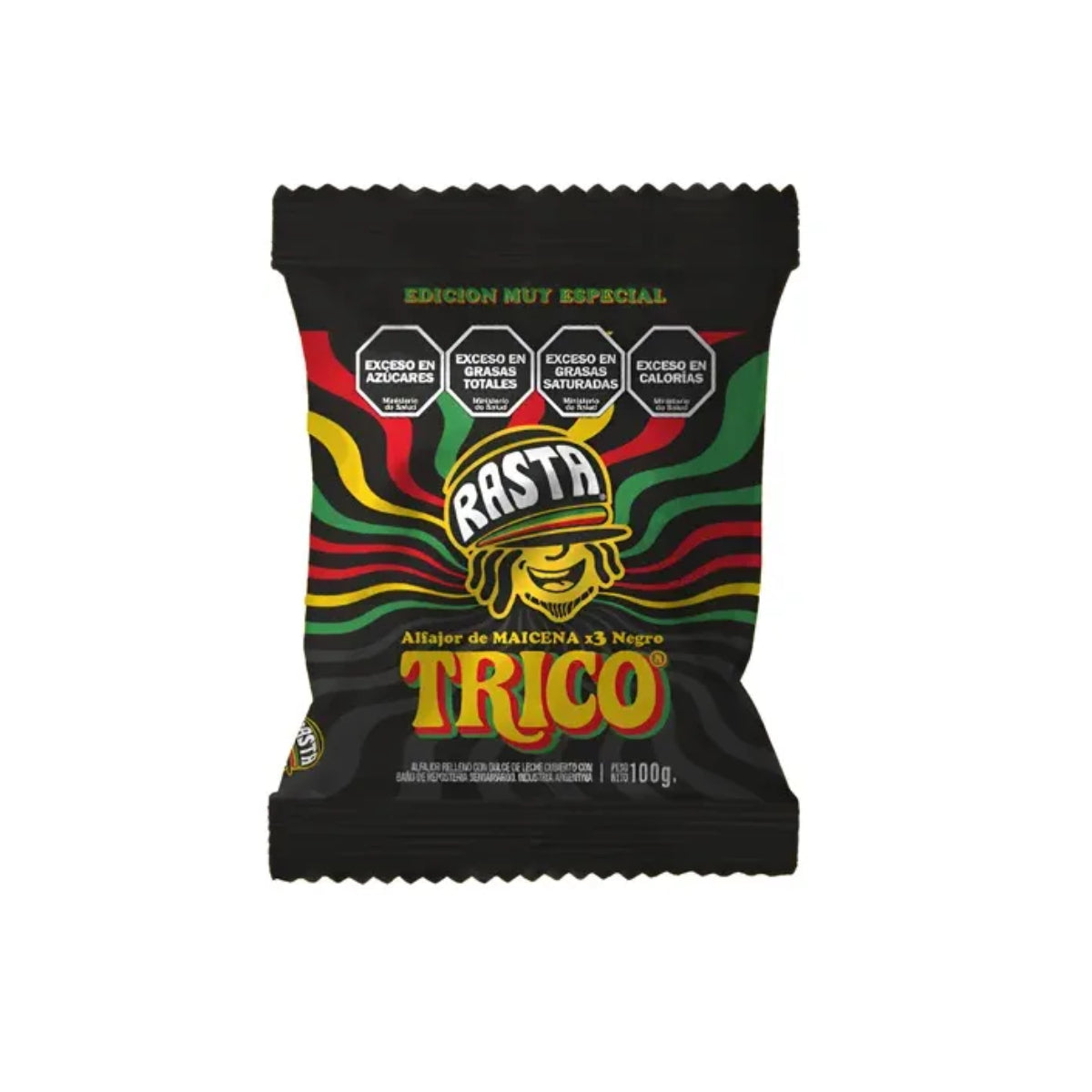 Rasta Trico Triple Alfajor | Dark Chocolate Covered Cornstarch Alfajor with Dulce de Leche 100 g / 0.22 lb