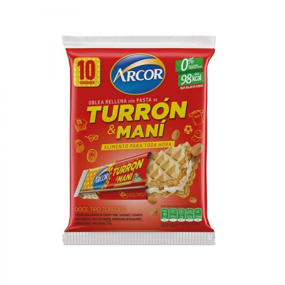 Arcor Turrón & Maní Bar Pack (10 Units) | Peanut Cream & Biscuit Snack 25g / 0.81 oz Each