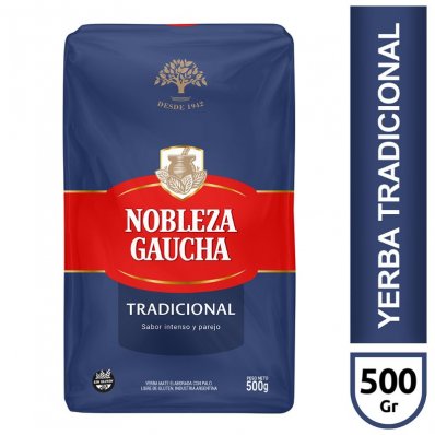 Yerba Mate Nobleza Gaucha Traditional 500g, premium Argentine yerba mate with balanced and smooth flavor, ideal for authentic mate preparation.