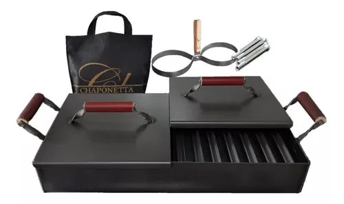 Chaponetta -  Steel Griddle for 2 Stoves + Grill + Double Cover.
