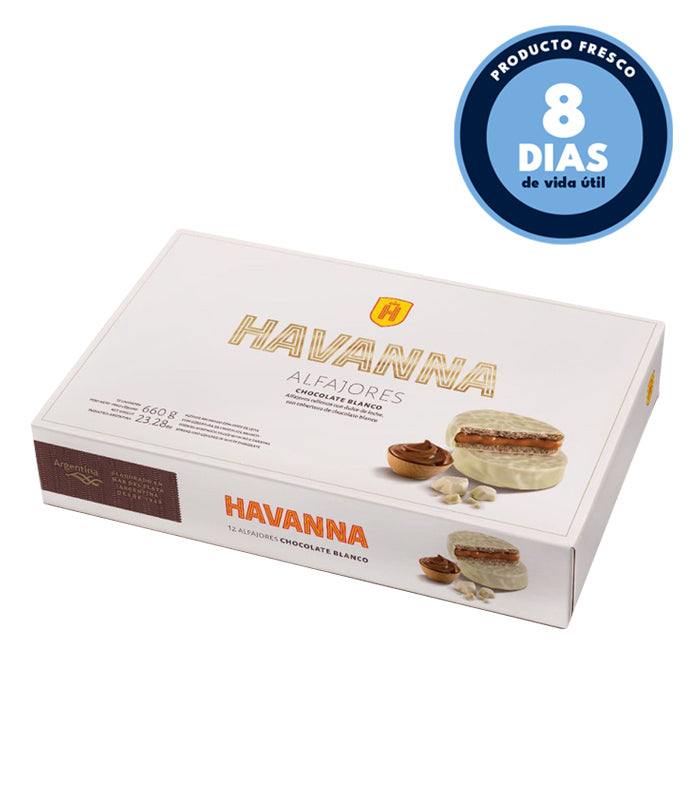 Alfajor "Havanna" Chocolate Blanco, White Chocolate with Dulce de Leche 12u 612g / 1.34lb.