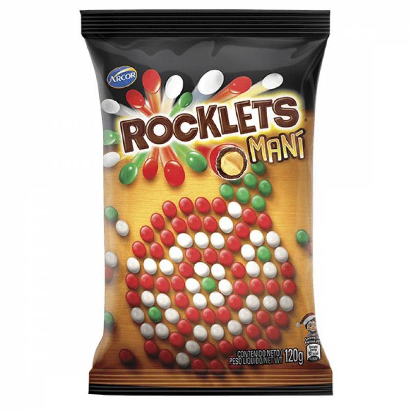 Rocklets Confites Mani con Chocolate Candy Penaut Chocolate Sprinkles Christmas Colors 120 g