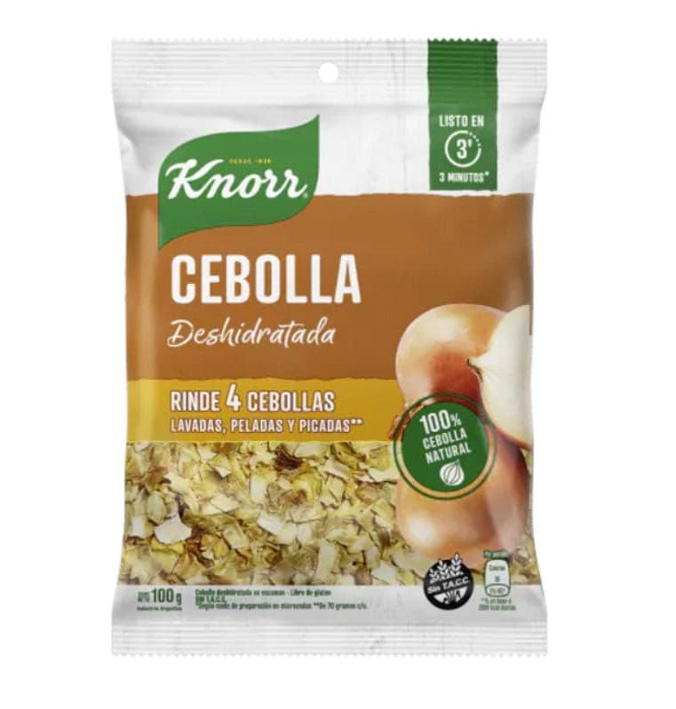 Knorr Vegetales Cebolla Deshidratada Dehydrated Onion Ready To Prepare, Perfect to Pour Over Sauces or Rice - No Artificial Colorants, 100 g / 3.52 oz pouch.