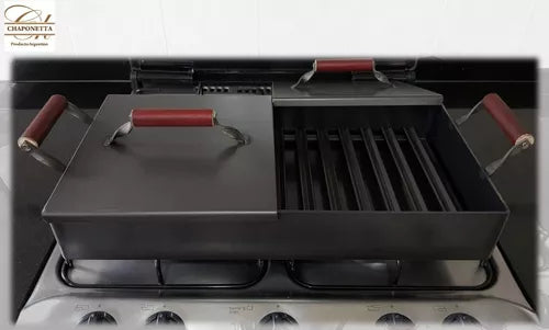 Chaponetta -  Steel Griddle for 2 Stoves + Grill + Double Cover.