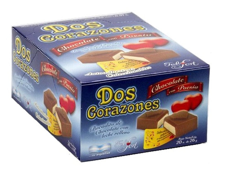 Dos Corazones Bombones Milk Chocolate Bites Filled with Vanilla Cream by Felfort 26 g / 0.9 oz.