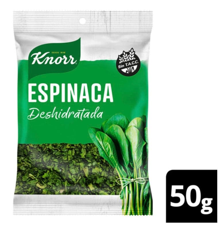 Knorr Vegetales Espinaca Deshidratados Dehydrated Spinach Ready To Prepare, Perfect to Pour Over Sauces or Rice - No Artificial Colorants, 50 g / 1.73 oz pouch.