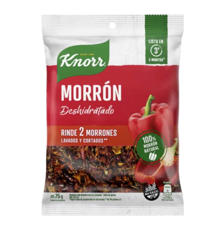 Knorr Vegetales Morrones Deshidratados Dehydrated Bell Peppers Ready To Prepare, Perfect to Pour Over Sauces or Rice - No Artificial Colorants, 75 g / 2.64 oz pouch.