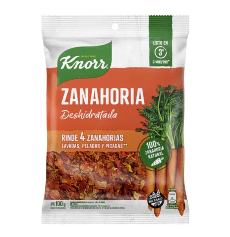 Knorr Vegetales Zanahoria Deshidratada Dehydrated Carrots Ready To Prepare, Perfect to Pour Over Sauces or Rice - No Artificial Colorants, 100 g / 3.52 oz pouch.